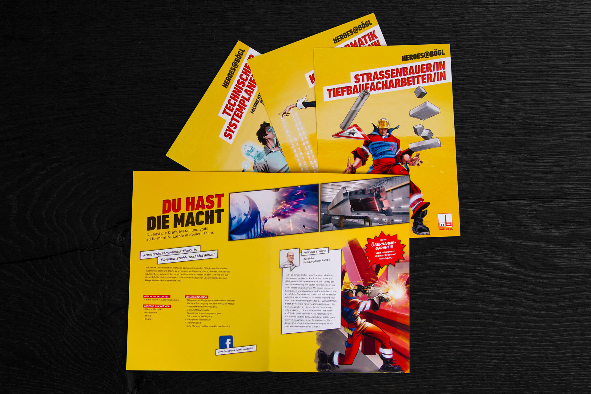 Zusammenstellung von Broschüren, die Ausbildungsberufe der Firmengruppe Max Bögl
